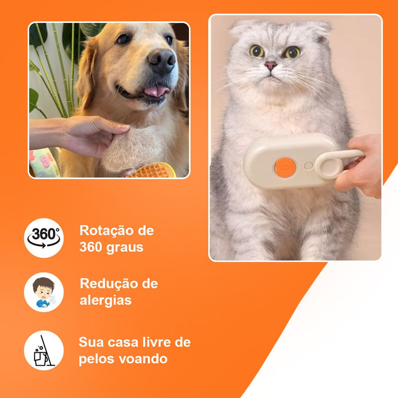 VaporPet 3 em 1 -  Escova a Vapor Para Pelos do Pet